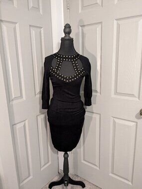 Nicki Minaj Black Knit Gold Studded Cutout Dress Size M